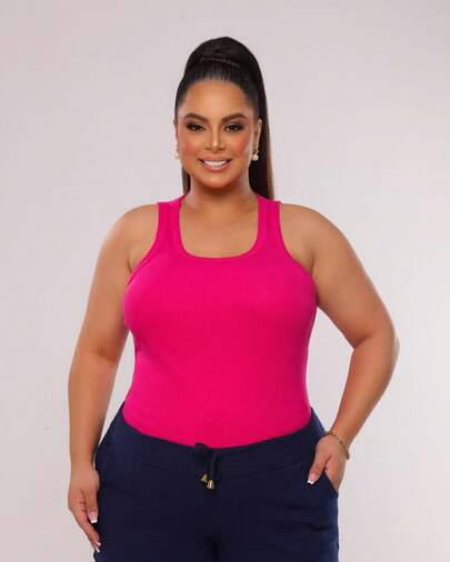 Regata Básica Plus Size Ribana Canelada PREMIUM Algodão Maciez Conforto