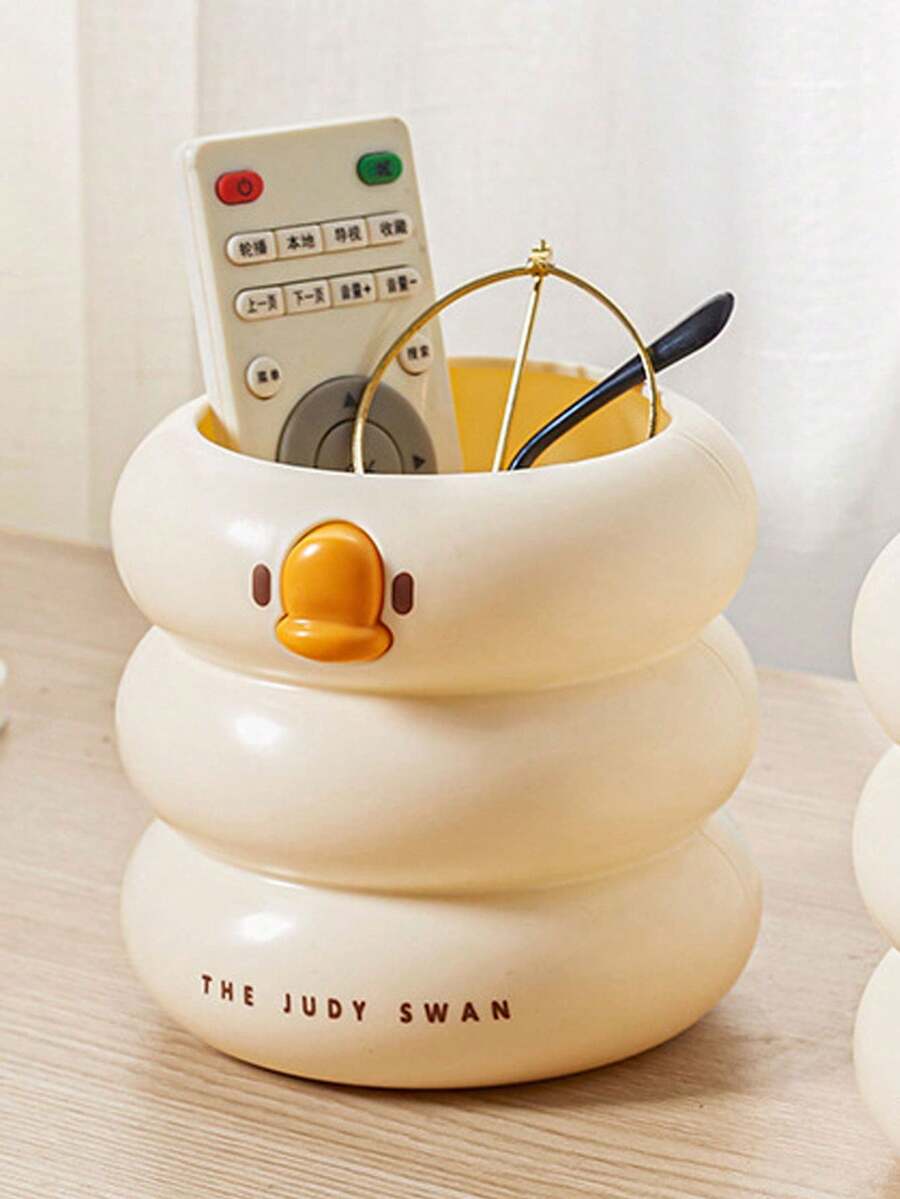 卡通创意化妆刷笔筒圆形多功能文具收纳盒可爱学生创意桌面办公收纳盒 - 彩色 - 查看 1