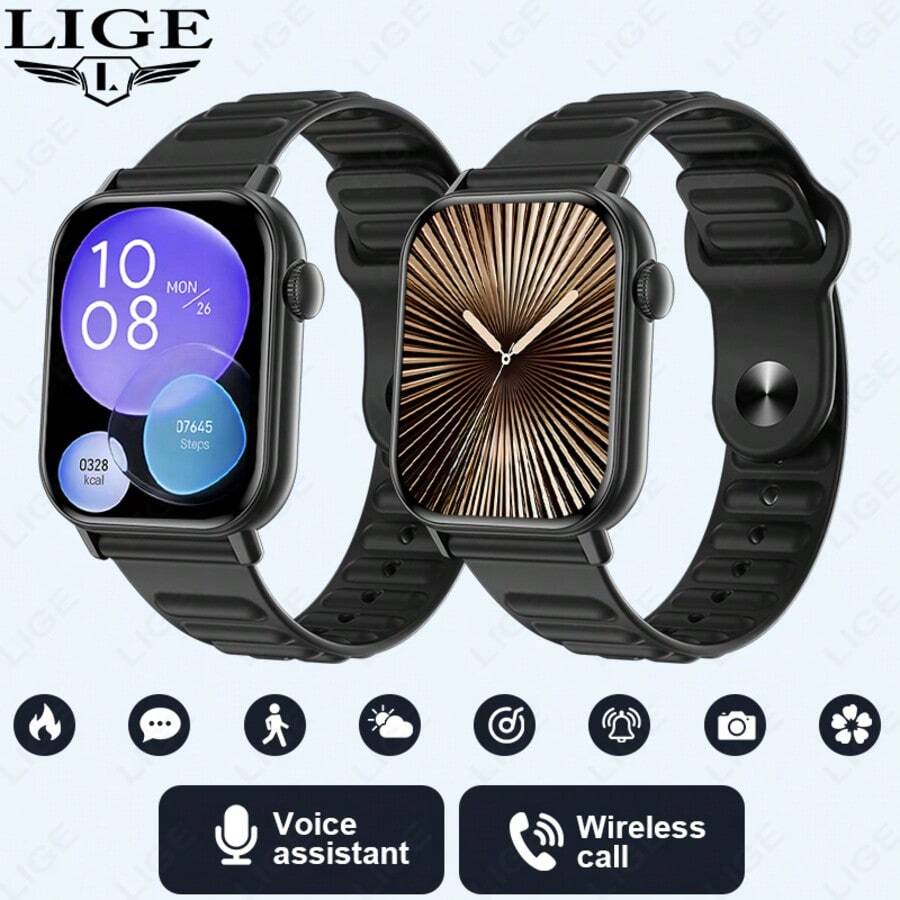 Reloj inteligente multifuncional de moda LIGE, resistente al agua para uso diario, con múltiples modos deportivos, pronóstico del tiempo, alarma, notificación de llamadas, reproducción de música, seguimiento de actividad. Reloj inteligente multifuncional adecuado para un estilo de vida activo. - Negro - Ver 1