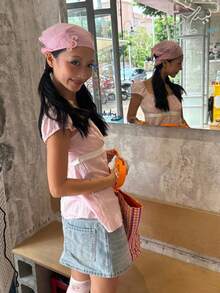 Tops De Mujeres For Going Out Cap Short Sleeve Scoop Neck Tees Dots Print  Pelpum Top Shirt Harajuku Vintage Clothes Y2K Loungewear - Hồng - Xem 6