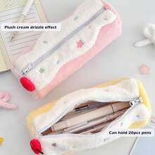 Plush Blueberries/Strawberries/Cherries Swiss Roll Pen Bag Large Capacity Pencil Case Portable Stationery Pouch Storage Bag Students Gift - Multicolor - View 6