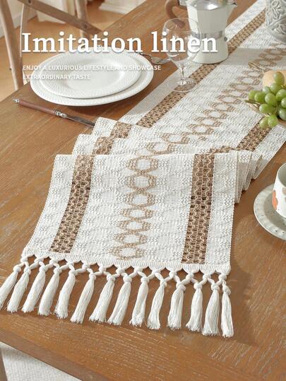 1件 Cirelle 波西米亚风流苏桌旗，适用于家居装饰、餐厅/卧室波西米亚风布置、乡村新娘礼物、温馨家居、下午茶、家庭聚会、婚礼装饰、厨房家居装饰、餐桌装饰、茶几装饰、婚礼装饰等。