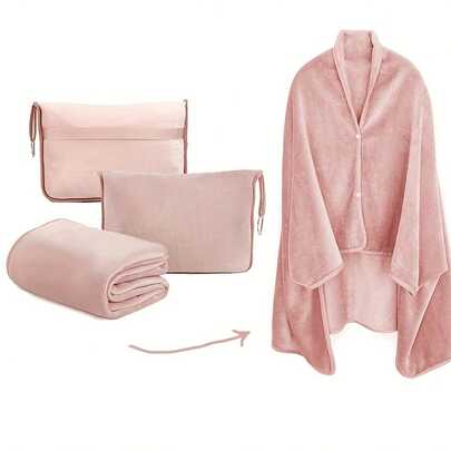 Weiche & gemütliche tragbare Reisedecke, kann als Kissen verwendet werden, aufhängen oder ausbreiten, warm & bequem 2-in-1 mit Gurt, Lässig-Decke, Multifunktional, einfach zu verstauen und zu tragen - tragbarer, bequemer Erwachsenen-Schal, Flugzeug-Reise-Set, geeignet für Männer & Frauen im Büro, bei der Arbeit, Zuhause, Reisen, Camping, Sofa, Mittagsschlaf