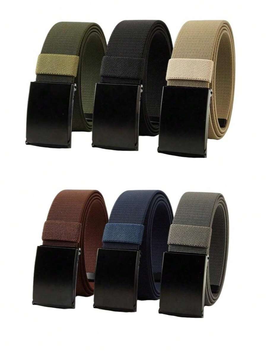 简约黑色尼龙腰带，耐用自动扣工装风格腰带 - 彩色 - 查看 1