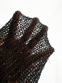 Áo khoác ngoài tay dài dáng rộng Yuwenier Sexy Hollow Out Sheer Sequin Embellished Crochet Cover-Up Bating Long Sleeve Loose Fit Sweater Tops Rave Party For Women Black - màu đen - Xem 7