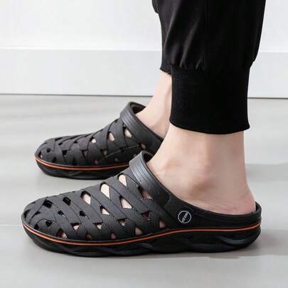 Sandalias transpirables para hombre con suela plana y perforaciones. Sandalias sin cordones estilo coreano que cubren los dedos. Sandalias antideslizantes para chef para hombre.