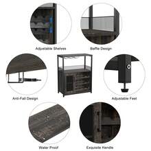 Mueble Bar de Vino 3 Niveles con Estante para Copas y Almacenamiento Multifuncional para Sala y Comedor - Café integral - Ver 4