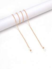 1pc 2025 New Oval Frameless Y2K Fashion Glasses, Retro Elegant Design For Women - Gold Frame Double Tea Piece + Chain - View 2