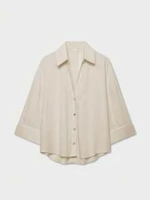 YROOE Fashionable 2025 Women's Casual Minimalist Versatile Shirt, Suitable For Business Casual, Daily Commute, Featuring Turndown Collar And Loose Sleeves, Autumn/Winter - Light Khaki - View 1