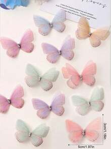 20/50片装 5厘米 3D立体蝴蝶贴纸，梦幻花束装饰贴片，适用于服装、DIY发带、美甲装饰 - 彩色 - 查看 22