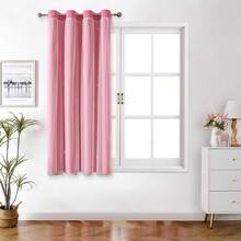 2 Paneele Sternausschnitt Verdunkelungsvorhänge, einfarbige Vorhänge mit Spitze Schirm Schichten, geeignet für Schlafzimmer, Wohnzimmer, Mädchenzimmer - Pink - Übersicht 33