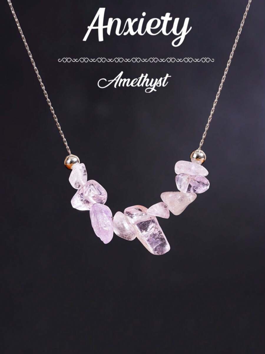 缓解焦虑的紫水晶和波西米亚风格碎石项链，有助于减轻压力，促进平静，适合日常佩戴和送礼（天然材料可能存在颜色差异和瑕疵）。 - 淡紫色 - 查看 1