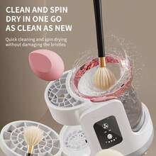 Three-In-One USB Cleaning And Drying Electric Makeup Brush Cleaner, Makeup Brush Cleaning And Drying Device, Brush Cleaner, Daily Makeup Tool Cleaner, Essential Beauty Tool, Makeup Accessories, Must-Have Valentine's Day Gift, Household Items - 白色 - 查看 6
