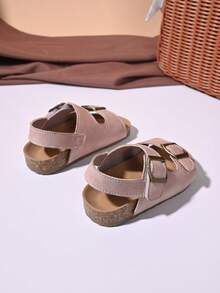 女童蕾丝花卉绒面革凉鞋 – 可调节踝带，闭趾设计，柔软鞋垫，优雅夏季幼儿派对鞋履 - 粉色 - 查看 5
