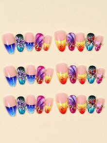 30pcs 3D Butterfly Nail Stickers, Blue & Pink Ombre Color, Nail Art Supplies Suitable For Everyday Wear, Spring/Summer Nails - Multicolor - View 4