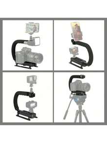 U/C Shape Portable Handheld DV Bracket Stabilizer For SLR Cameras And Home DV Camera, ABS Material, No Battery Required, Ideal For Video Recording And Broadcasting, Video Recording Equipment | U/C Shape Bracket | Durable Bracket, Video Camera - Black - View 4