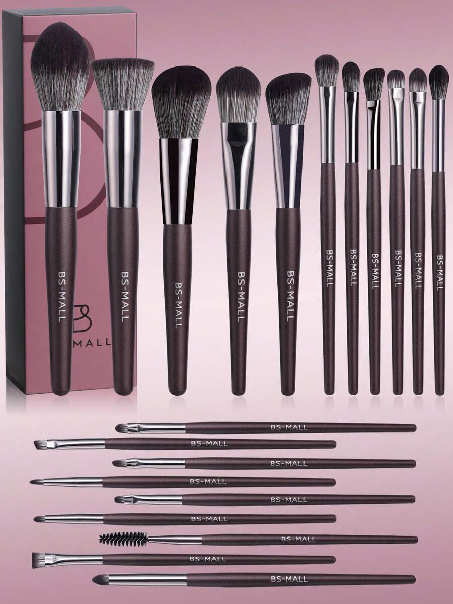 BS-MALL 20pcs High Quality Pearl Makeup Brush Set, Professional Makeup Tools Makeup Artist Eyeshadow Brush, Foundation Brush, Blush Brush - Rust Brown - View 1