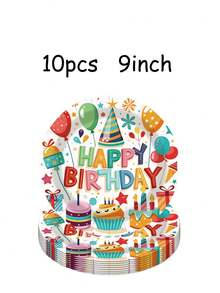 50件套彩色生日派对用品 - 气球、纸杯蛋糕和派对帽图案一次性纸盘、纸杯、餐巾纸、节日餐具，是儿童生日和家庭庆祝活动的理想之选，充满活力的生日装饰派对礼品和必备品 - 多色 - 查看 3