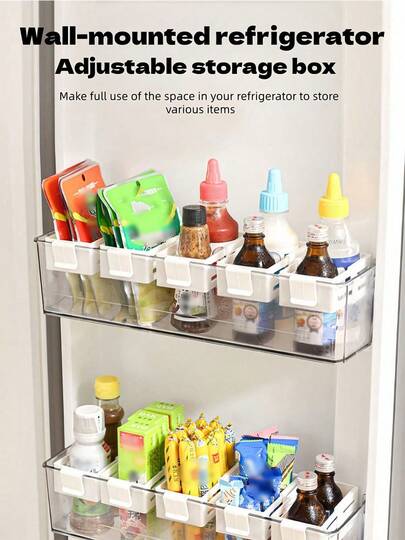 1/3/6pcs Adjustable Clip-On Refrigerator Side Door Storage Box, Expandable Organizer Shelf