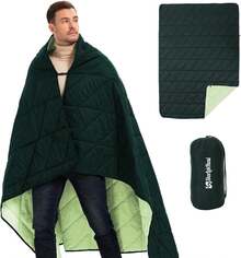 Manta hinchada para exteriores, manta de camping reversible, cálida, resistente al agua, plegable, ligera, colcha de camping, para estadio, mochilero, hamaca, picnic 79 x 55 pulgadas. - Verde Azulado Verde - Ver 13