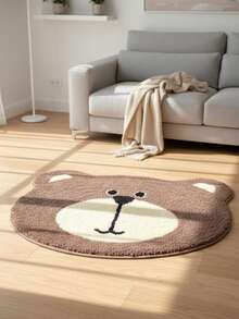 1pc Cute Bear & Lion Plush Round Mat - Soft, Comfortable, Decorative Rug For Teen Bedroom, Living Room Or Playroom, Bedroom Carpet | Adorable Animal Design, Bedroom Decor, Room Decor, Small Rug, Blanket - Multicolor - View 5