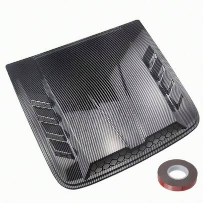 High Gloss Black ABS Plastic Car Engine Hood Ventilation Cover, Designed To Mimic Airflow Without Drilling Or Adhesive Installation, Featuring High-Quality Exterior Decorative Strips And Random Colored Tape Suitable For Universal Models
