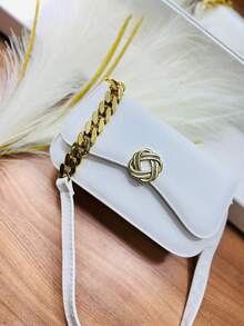 Medium-Sized Plastic Flower-Shaped Bag With Hardware. - White - View 1