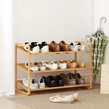 Bamboo Shelf, Shoe Rack, Entryway Shelf, 3-Tier Model, 30 Kg Load Capacity, Wood - Orange - View 2