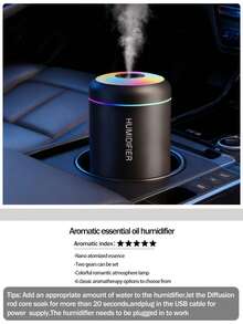 1 180ml Humidifier, Portable Air Humidifier With Cold Mist And LED Lights, USB Powered Small Humidifier, Available In Black And White Colors, Long-Lasting Fresh Air Freshener, Silent Operation, Bedroom Humidifier, Simple Design, Natural Beauty, Quiet Operation, Suitable For Home, Office, Bedroom, Car, Bar, Women's Gifts. - Nhiều màu - Xem 11