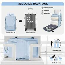 17-Inch Laptop Business Work Waterproof Backpack, Large Travel Backpack For Both Men And Women, Handbag, With Laptop Compartment, Suitable For Carry-On Luggage, Carry-On Luggage Box, Super Large Travel Backpack, Suitable For Business Trips, Travel Bag, Suitable For School, Suitable For Both Men And Women. - 淺藍色 - 查看 5