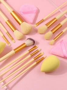 17pcs Makeup Brush Set For Beginners, Soft Hair Eye Shadow Brush, Powder Brush, Blush Brush With Makeup Sponge, Complete Makeup Tools - Yellow - View 6