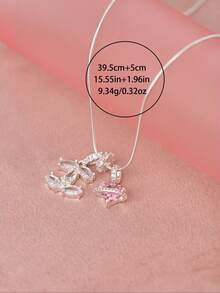 1pc Silver Necklace, Versatile Copper Alloy With Cubic Zirconia, Suitable For Dates, Gatherings, Gifts, And Daily Wear - Silver - View 6