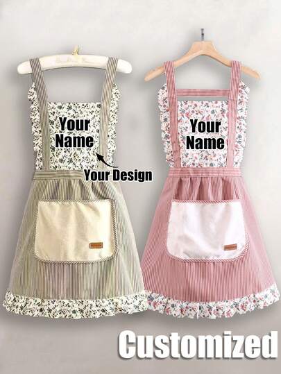 1pc Customized Printed Stylish Apron, Women's Elegant Customized Printed Apron, Waterproof And Stain Resistant, Apron Cute Lace Skirt Apron,Black Stain Resistant Apron,Sleeveless Apron,For Home, Kitchen,Nail Shop,Cooking, Baking, Nail Salon, Women Work Uniform,Coffee Smock,Home Cooking Clean Sleeveless Bib Apron