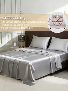3pcs Silky Satin Bed Sheets, Soft & Breathable, Wrinkle-Resistant, Luxurious Hotel Style, Ideal Gift For Parents & Friends, Available In Multiple Colors & Sizes, Suitable For Twin, Full, Queen, King Beds - Silver - View 6