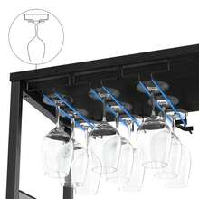 Mueble Bar de Vino 3 Niveles con Estante para Copas y Almacenamiento Multifuncional para Sala y Comedor - Negro con luces - Ver 8