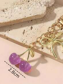 1pc Unisex Cherry Keychain, Fashionable Bow Pendant, Luxury Style Delicate Bag Charm - Multicolor - View 2