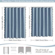 MIULEE Moonlight Blue Scalloped Shower Curtain Linen Textured With 12 Metal Hooks Cute Heavy Duty Washable Waterproof Thick Cloth Shower Curtains With Black Border For Bathroom Hotel Bathtub,W72*L72 - 月光藍 - 查看 7