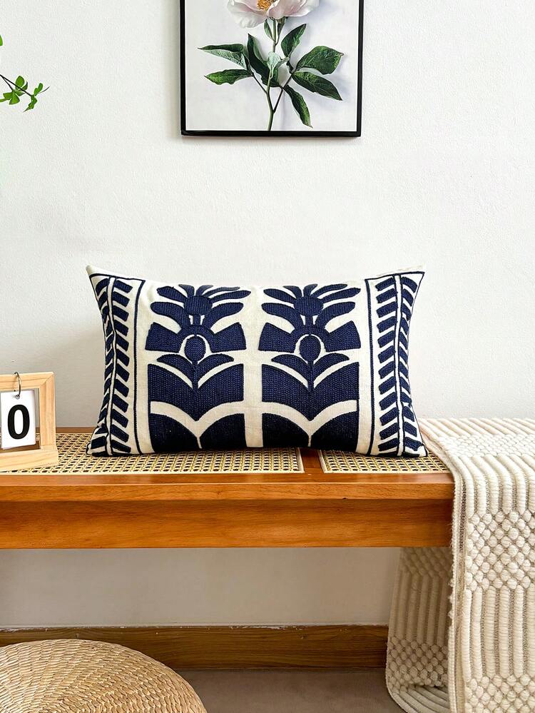 1 pieza Funda de cojín de lona con flores estilo bohemio con bordado exquisito, decoración del hogar de varios tamaños para uso compartido, sin relleno de almohada - Multicolor - Añade 6