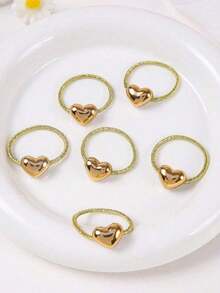 10pcs/Pack Mini Heart Shaped Metallic Elastic Hair Ties For Teen Girls, Cute Princess Style, Versatile, Gentle On Hair, Suitable For Daily Use - 彩色 - 查看 4