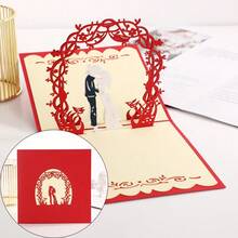 3D Puzzle Creative Ornament, Rose Paper Carving, Lovers Wedding Decor, Valentine's Day - Red - View 6