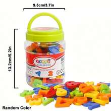 78件套磁性字母、数字、数学符号玩具套装，桶装蒙特梭利早教塑料冰箱贴益智玩具，开学季必备，男孩女孩最佳生日礼物 - 彩色 - 查看 3