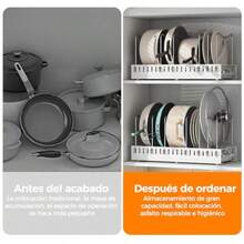 zxxNCONCO Organizador de Ollas y Sart Extrae Aorra Ecio Bao Gabinete con 9 Separadores Diseño Antideizante en V y Escurridor para la Cocina  ogarorganizador de cocina - Blanco - Ver 4