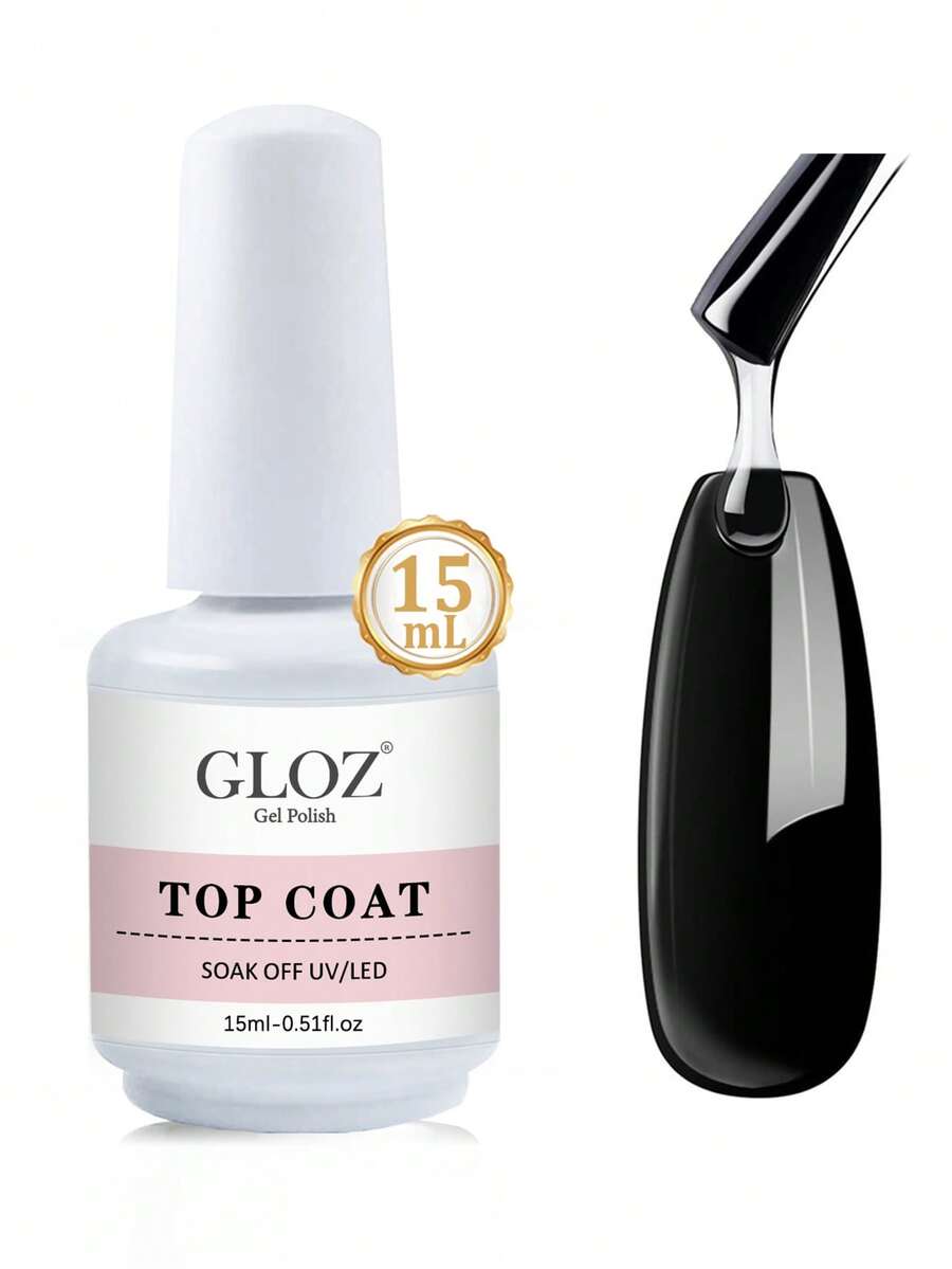 GLOZ 1 Bottle 15ml Glass Top Coat, Long-Lasting Clear Glossy Rubber Top Coat, LED UV Reinforced Nail Gel Top Coat - 無色 - 查看 1