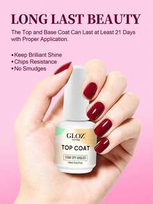GLOZ 1 Bottle 18ml Glass Top Coat, Long-Lasting Clear Rubber Top Coat, LED UV Reinforced Nail Polish Top Coat, High Gloss Gel Nail Polish Top Coat - 無色 - 查看 2