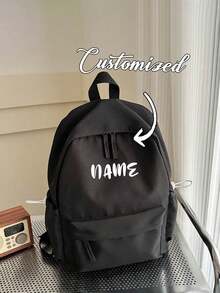 1 Pc Customized Name Stylish Classic Basic Solid Color Backpack, With Laptop Compartment Bookbag,Adjustable Straps & Spacious Multiple Pockets Student Bag,Lightweight High-Capacity Casual Travel Backpack,Available Multiple Colors Perfect For Teens/Students/Graduates Ideal For Daily Use, Outings, Travel, School & Back-To-School - Multicolor - View 6