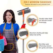 Window Squeegee Cleaner Tool With Extension Pole, Window Washing Kit With Rotatable Bendable Head, 3-In-1 High Windows Washing Kit For Home & Outdoor, Detachable Washer Tool Squeegee For Shower Glass, Car - Grey - View 5