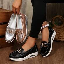 Spring Fall Outdoor Travel Shoes Womens Shoes Loafers Casual Flats Metal Buckle Comfortable Lightweight Driving Walking Ladies Shoes Flats - 銀色 - 查看 2