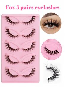 5 Pairs 5D Thick & Dense False Eyelashes, Natural Look, DD Curled & Fluffy Fake Lashes, Cat Eye Lashes, Faux Mink Lashes, Fluffy Cartoon Eyelashes, Makeup Tools, Suitable For All Occasions, Curled & Voluminous Lashes - Black - View 2