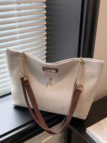 Bolso de mano de gran capacidad para mujer, bolso de hombro con cadena elegante, nuevo bolso de moda para debajo del brazo, bolso de lino retro - Café integral - Ver 3