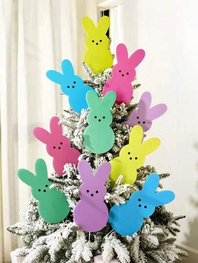 10个复活节户外花园插牌，多色兔子装饰（带支架），可爱实心兔子造型，草坪花园装饰，适合家居、户外、春季、复活节派对、生日派对